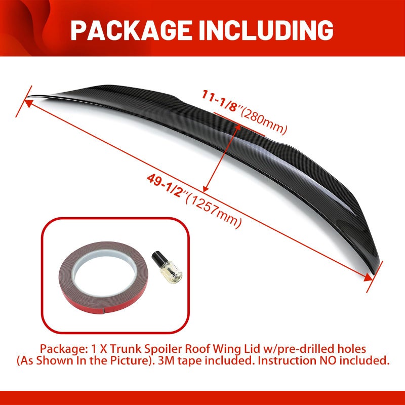 ECOTRIC Rear Trunk Duckbill Spoiler Wing Compatible with 2014-2024 Infiniti Q50, Carbon Fiber Printing Spoiler H Style Duckbill - Image 2