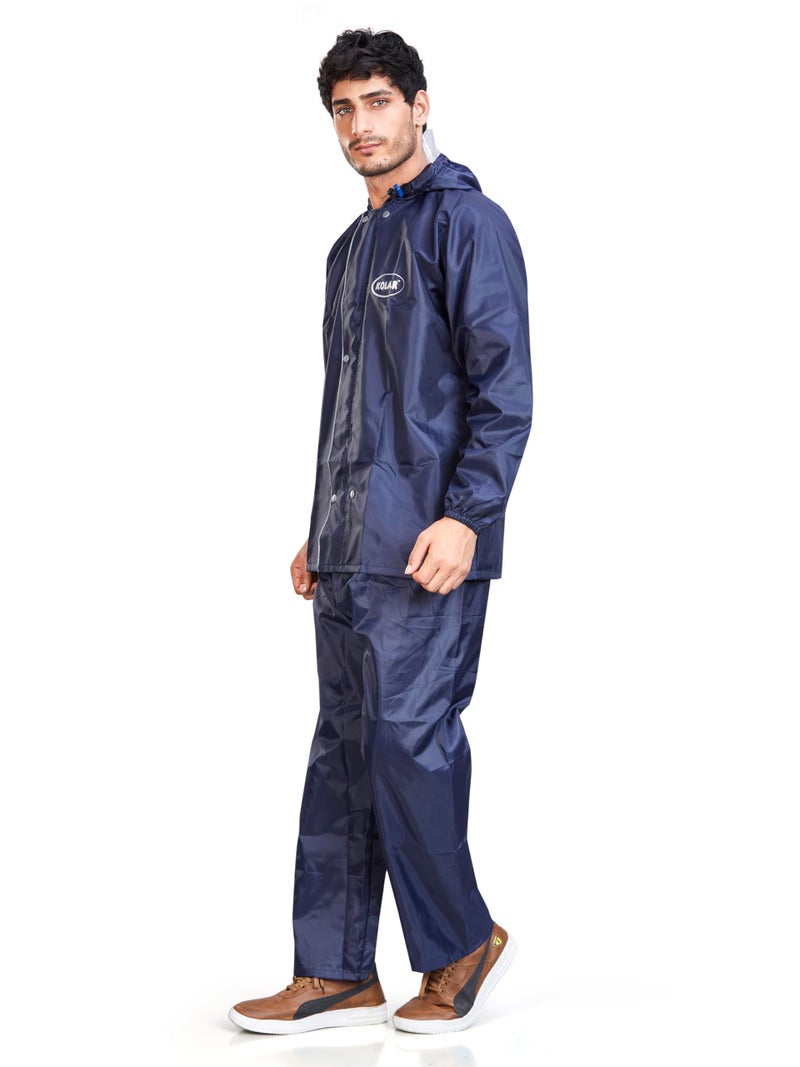 KOLAR Reversible WaterProof Rain Coat Crafted with Durable Material Men's Hooded Rain Suit with Jacket and Pant with Inside Pocket, Navy Blue - XL - Image 4
