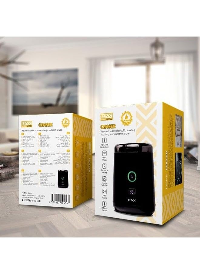 DENX DX1922 Portable Smart Electronic Censer with Turbo Fan, 2000mAh Rechargeable Battery, USB Type-C Fast Charging, Premium Metal Bakhoor & Incense Burner for Home, Office & Car - Image 5