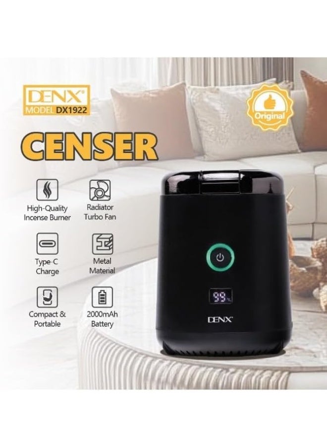DENX DX1922 Portable Smart Electronic Censer with Turbo Fan, 2000mAh Rechargeable Battery, USB Type-C Fast Charging, Premium Metal Bakhoor & Incense Burner for Home, Office & Car - Image 4