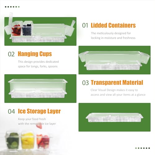 IVYHOME Chilled Condiment Server | Taco Bar Serving Set for Party | Chilled Condiment Tray with Lid and 5 Removable Compartments - Image 3