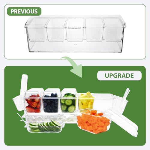 IVYHOME Chilled Condiment Server | Taco Bar Serving Set for Party | Chilled Condiment Tray with Lid and 5 Removable Compartments - Image 2
