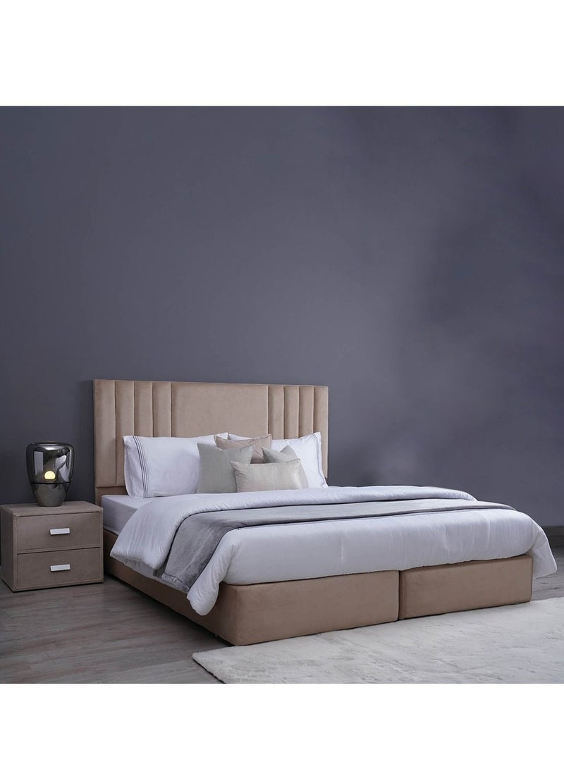 Karnak Superioi Upholstered Velvet Bed Frame Bedroom Furniture Strong And Sturdy Modern Design Wooden Bed | Quiet & Comfortable Bed (Super King - 200x200cm, Beige) - Image 1