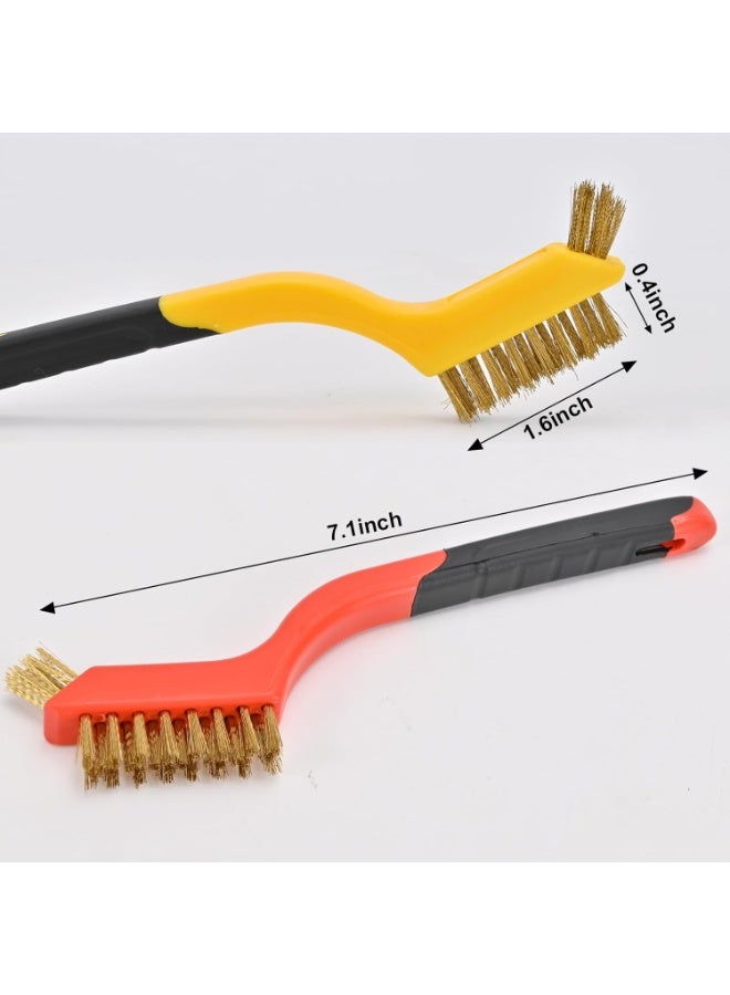 SUNSAR Wire Brush Set, 7 Inch, 6 Pack, Brass/Steel/Nylon Brushes with Curved Handle for Cleaning - Image 2
