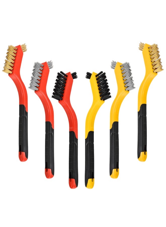 SUNSAR Wire Brush Set, 7 Inch, 6 Pack, Brass/Steel/Nylon Brushes with Curved Handle for Cleaning - Image 1