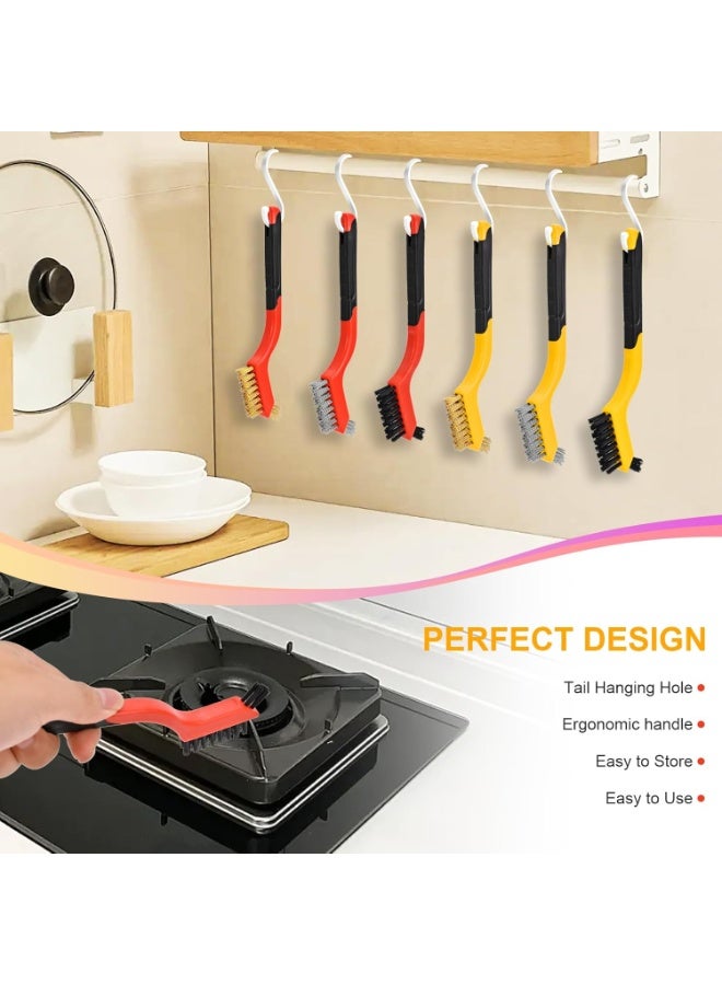 SUNSAR Wire Brush Set, 7 Inch, 6 Pack, Brass/Steel/Nylon Brushes with Curved Handle for Cleaning - Image 4