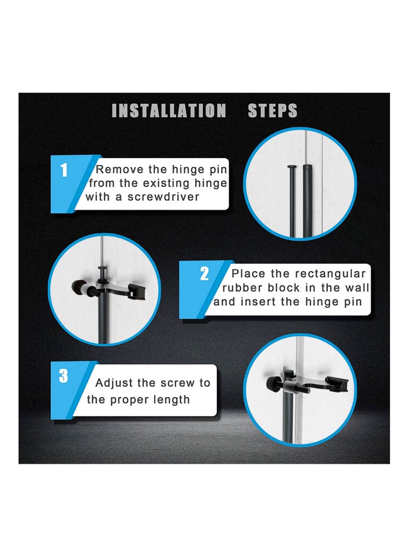 Adjustable Heavy Duty Hinge Pin Door Stopper with Black Rubber Bumper Tips, 4 Pack - Prevent Wall Dents and Door Trim Damage, Easy Installation for Enhanced Protection. - Image 5