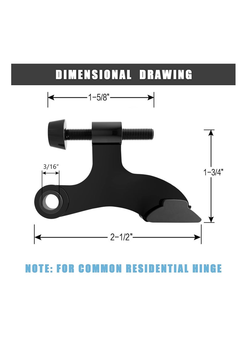 Adjustable Heavy Duty Hinge Pin Door Stopper with Black Rubber Bumper Tips, 4 Pack - Prevent Wall Dents and Door Trim Damage, Easy Installation for Enhanced Protection. - Image 4
