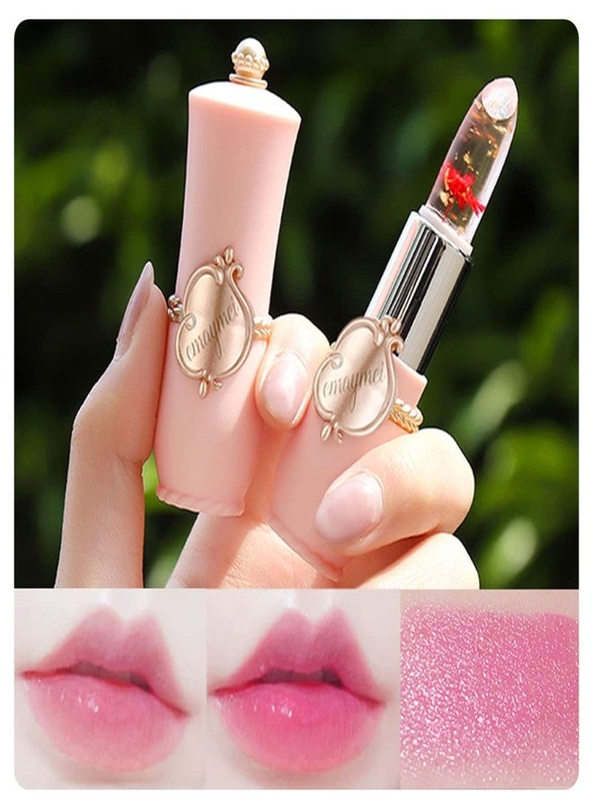 Paminify 2Pcs Jelly Clear Crystal Flower Magic Lipstick Tinted Lip Balm Nourishing Moisturizing Lip Stick labial magicos,pink - Image 2