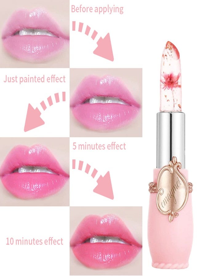 Paminify 2Pcs Jelly Clear Crystal Flower Magic Lipstick Tinted Lip Balm Nourishing Moisturizing Lip Stick labial magicos,pink - Image 5