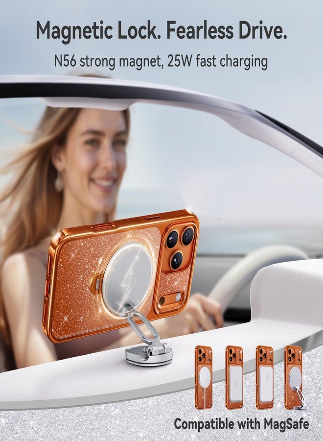 CASEKOO Cosmic Orange Swarovski Sparkle 360 Spin Magnetic Stand for iPhone 17 Pro Max Case for Women, Fit for MagSafe, 17FT Drop Protection, Design for 17 Pro Max Case, Diamond Orange Sparkle - Image 5