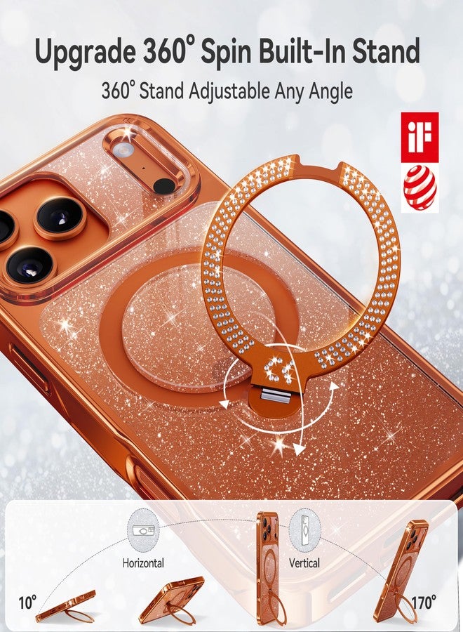 CASEKOO Cosmic Orange Swarovski Sparkle 360 Spin Magnetic Stand for iPhone 17 Pro Max Case for Women, Fit for MagSafe, 17FT Drop Protection, Design for 17 Pro Max Case, Diamond Orange Sparkle - Image 3