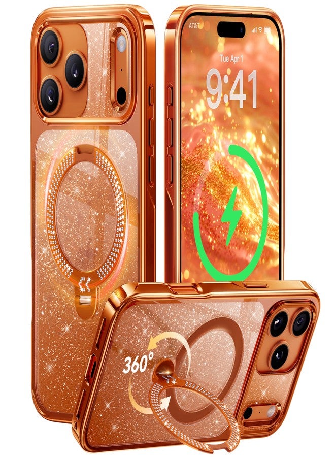 CASEKOO Cosmic Orange Swarovski Sparkle 360 Spin Magnetic Stand for iPhone 17 Pro Max Case for Women, Fit for MagSafe, 17FT Drop Protection, Design for 17 Pro Max Case, Diamond Orange Sparkle - Image 1