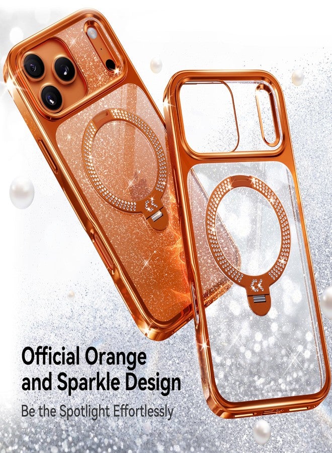 CASEKOO Cosmic Orange Swarovski Sparkle 360 Spin Magnetic Stand for iPhone 17 Pro Max Case for Women, Fit for MagSafe, 17FT Drop Protection, Design for 17 Pro Max Case, Diamond Orange Sparkle - Image 2