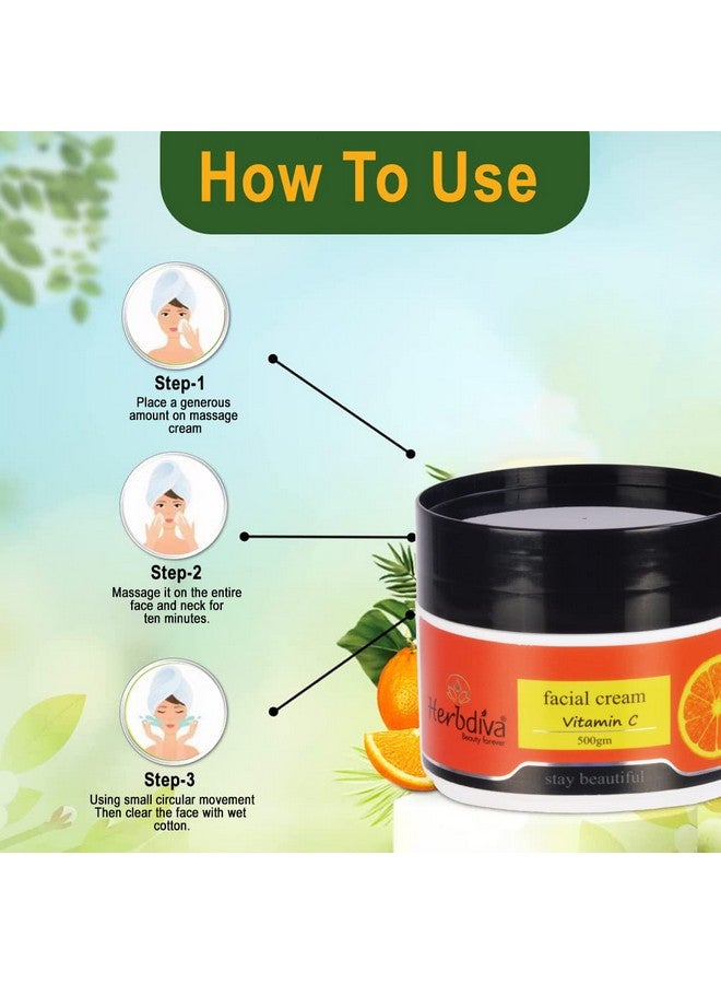 Herbdiva Facial Vitamin C Face Massage Cream For Youth Glowing Skin, 500Gâ¦ - Image 4