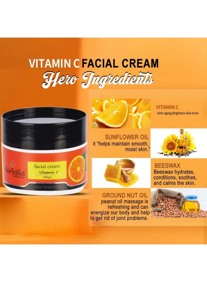 Herbdiva Facial Vitamin C Face Massage Cream For Youth Glowing Skin, 500Gâ¦ - Image 3