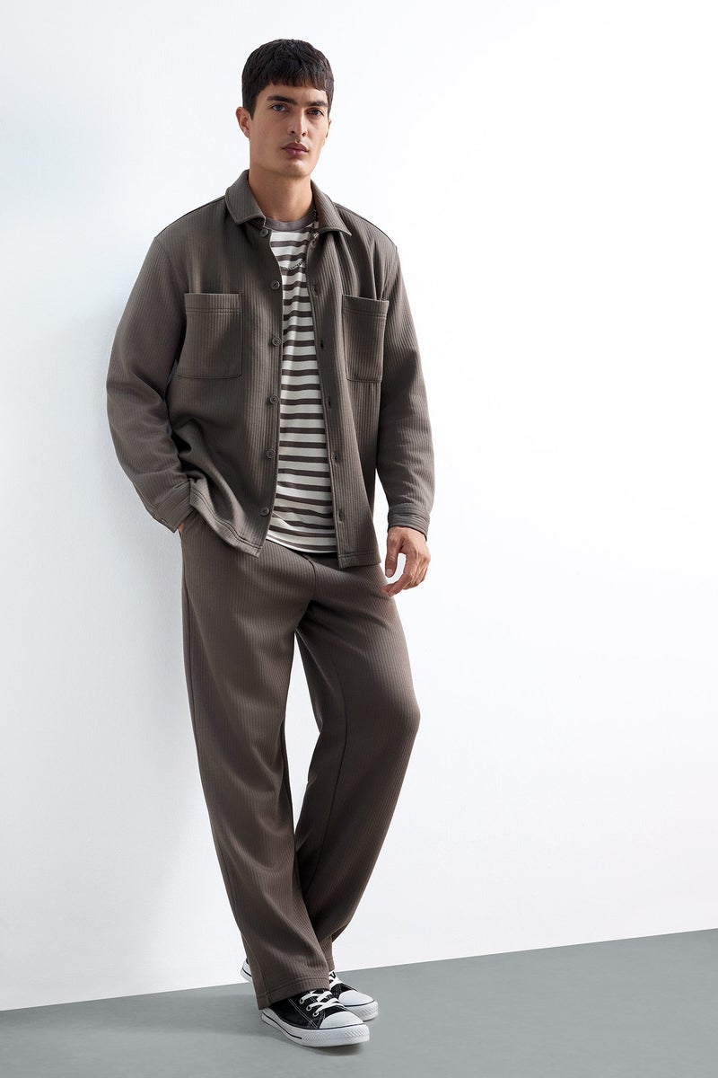 DeFacto Brown Man Wide Leg Textured Sweatpants Casual - Image 1