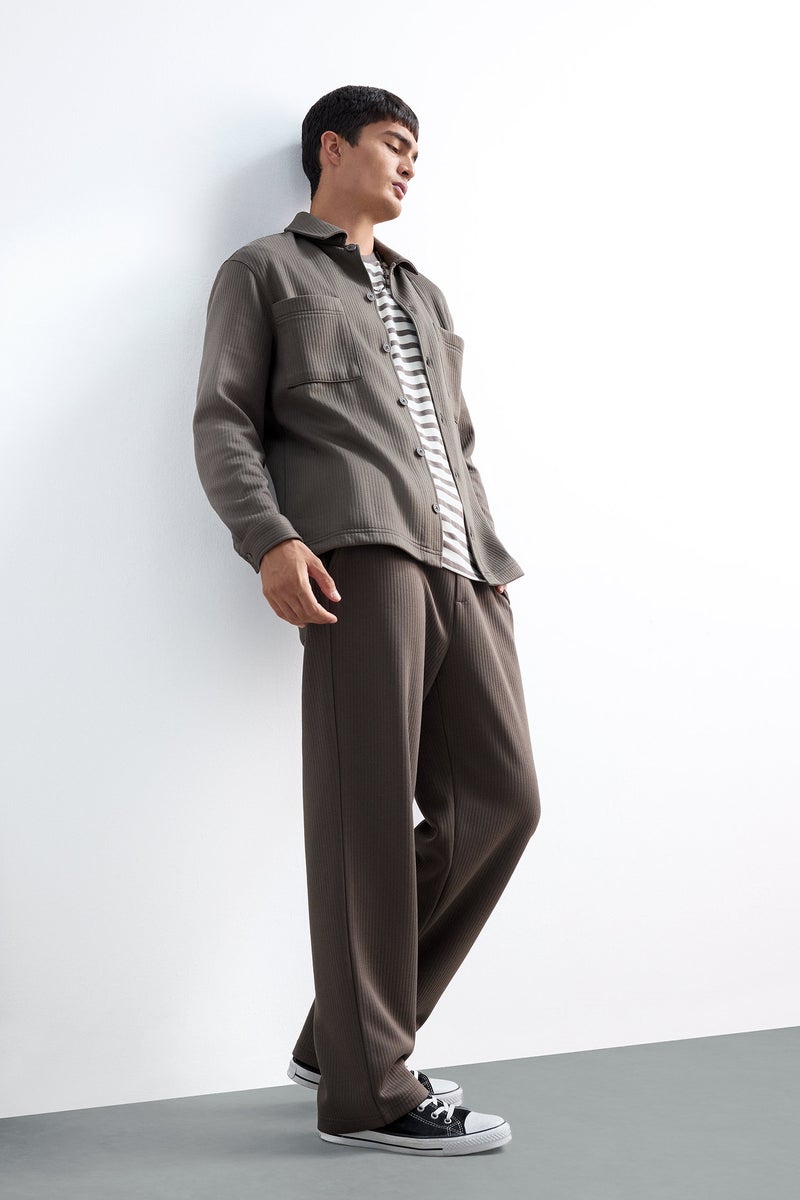 DeFacto Brown Man Wide Leg Textured Sweatpants Casual - Image 2