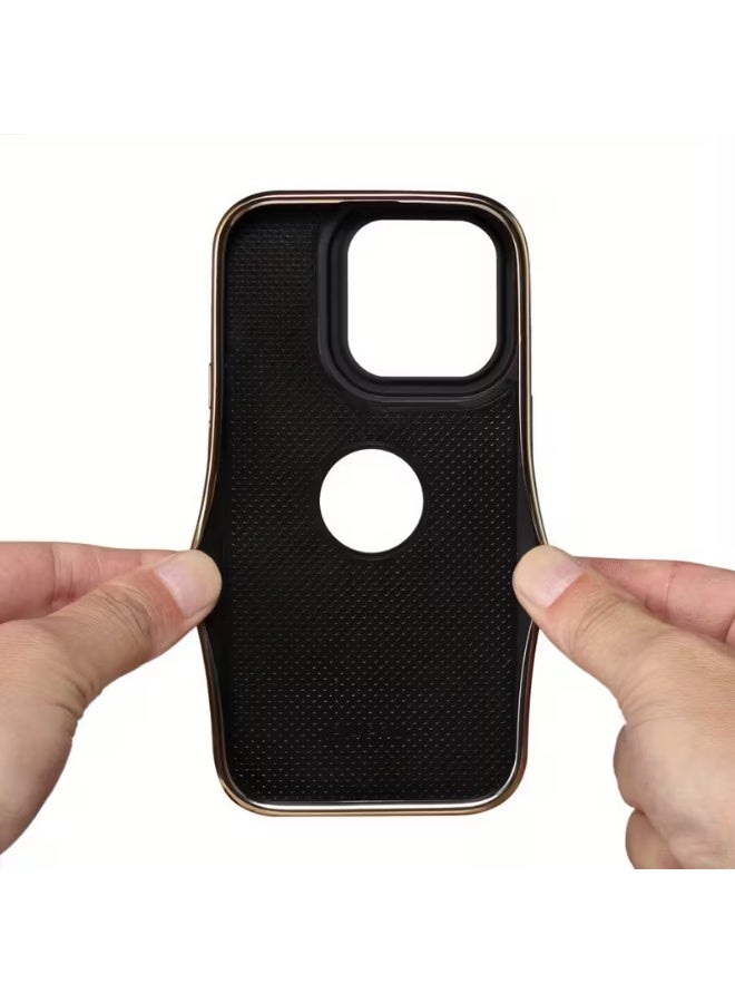 Temu Luxury High Quality Leather Phone Case, Black Genuine Leather Crocodile Pattern Protects Phone From Drops And Scratches Compatible With iPhone 16 Pro - Image 3