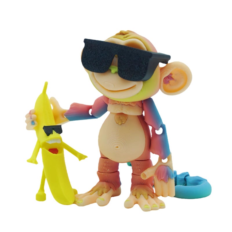 Xonery 3D Printed Monkey Kids Toy Articulated Animal Figurine Executive Desk Toys Festive Holiday Desk DecorValentines Day GiftsMini Play OrnamentParty Favors Banana Rainbow - Image 3