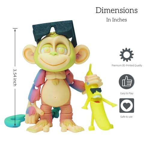 Xonery 3D Printed Monkey Kids Toy Articulated Animal Figurine Executive Desk Toys Festive Holiday Desk DecorValentines Day GiftsMini Play OrnamentParty Favors Banana Rainbow - Image 5