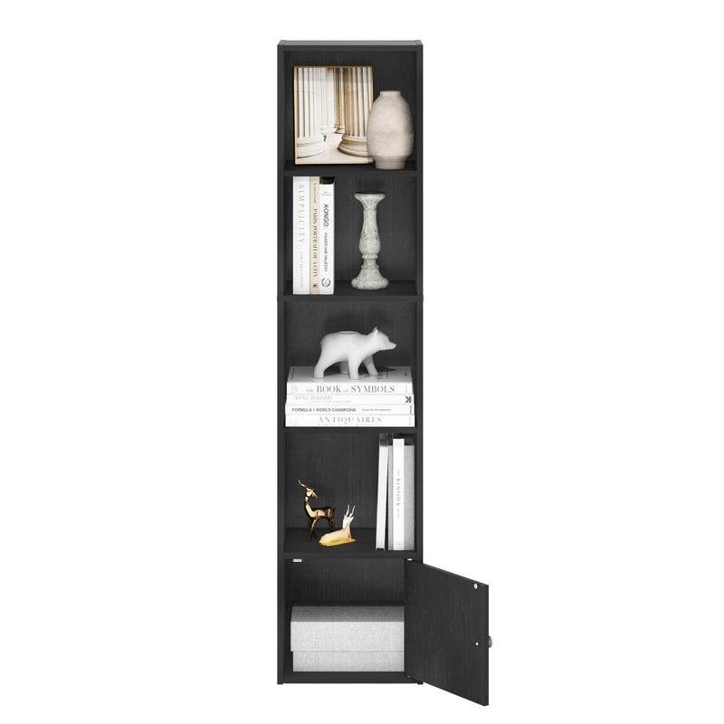 Luder Shelf Bookcase with 1 Door Storage Cabinet, a multi-functional organizer with open and concealed storage, presented in a sleek and modern - Black - Image 5