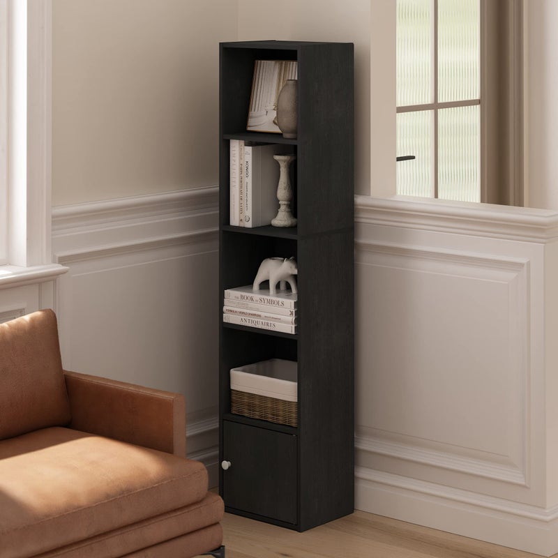 Luder Shelf Bookcase with 1 Door Storage Cabinet, a multi-functional organizer with open and concealed storage, presented in a sleek and modern - Black - Image 2