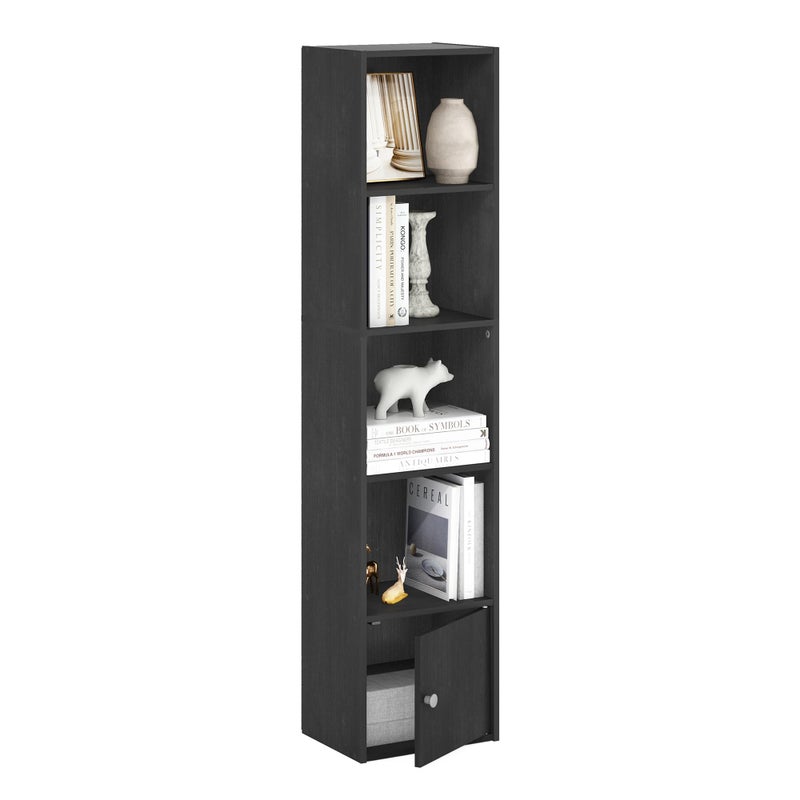 Luder Shelf Bookcase with 1 Door Storage Cabinet, a multi-functional organizer with open and concealed storage, presented in a sleek and modern - Black - Image 1