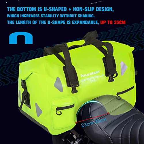 WILD HEART Dry Motorcycle Tail bag 70L With Rope Straps and Inner Pocket Waterproof PVC 500D for Travel,Motorcycle and so on (fluorescent green) - Image 2