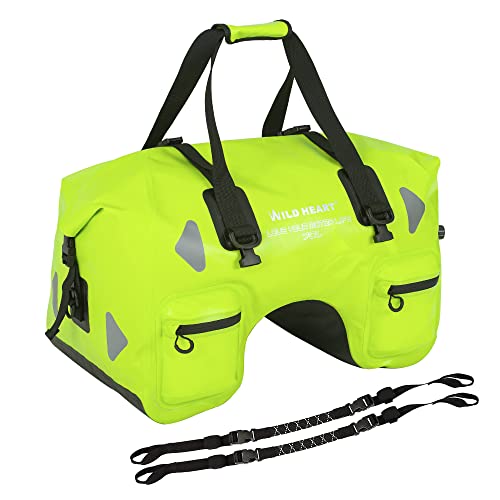 WILD HEART Dry Motorcycle Tail bag 70L With Rope Straps and Inner Pocket Waterproof PVC 500D for Travel,Motorcycle and so on (fluorescent green) - Image 1