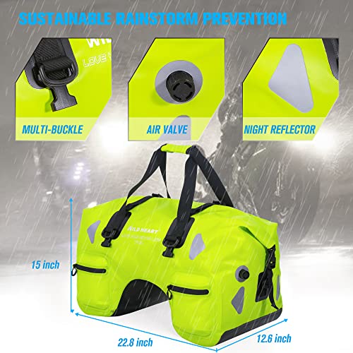 WILD HEART Dry Motorcycle Tail bag 70L With Rope Straps and Inner Pocket Waterproof PVC 500D for Travel,Motorcycle and so on (fluorescent green) - Image 3