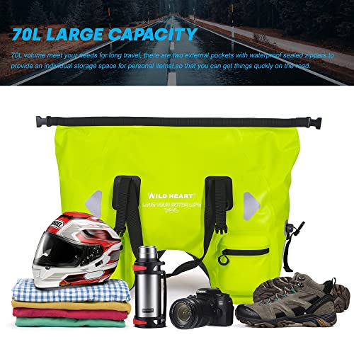 WILD HEART Dry Motorcycle Tail bag 70L With Rope Straps and Inner Pocket Waterproof PVC 500D for Travel,Motorcycle and so on (fluorescent green) - Image 5