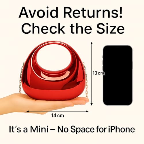 DOSYSO Women and Girls Moon Clutch Purse Metallic Acrylic Evening Handbag Crossbody Sling Bags With Detachable Chain Strap Glossy Stylish Latest Small Size Cute Wallet Party Wedding Gift Item (Red) - Image 4