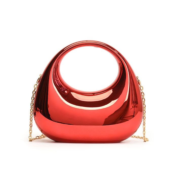 DOSYSO Women and Girls Moon Clutch Purse Metallic Acrylic Evening Handbag Crossbody Sling Bags With Detachable Chain Strap Glossy Stylish Latest Small Size Cute Wallet Party Wedding Gift Item (Red) - Image 1