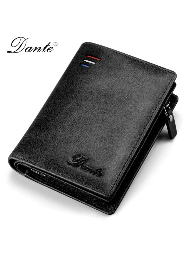 Dante Men's Wallet Short RFID Anti-theft Coin Zipper Wallet Large Capacity Card Holder Black - Image 1