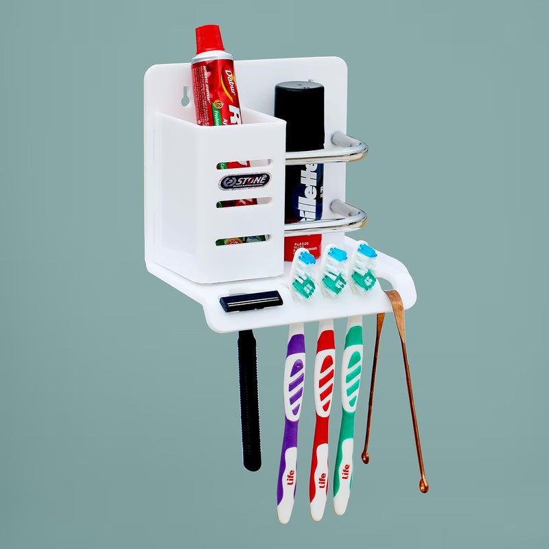 STONE STONE Acrylic Multipurpose Tooth Brush Holder/Stand/Tumbler for Bathroom Accessories for Home (White) - Image 1