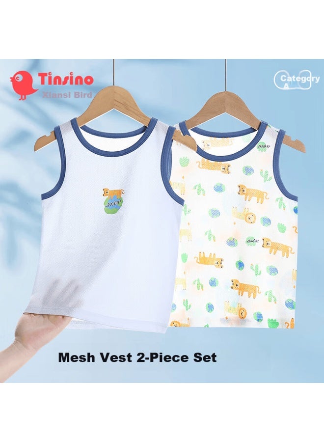 Tinsino Boys' Vest 2-pack Children's Sleeveless Shirt Summer Breathable Comfortable Baby Cotton Top Playful Earth Design - Image 1
