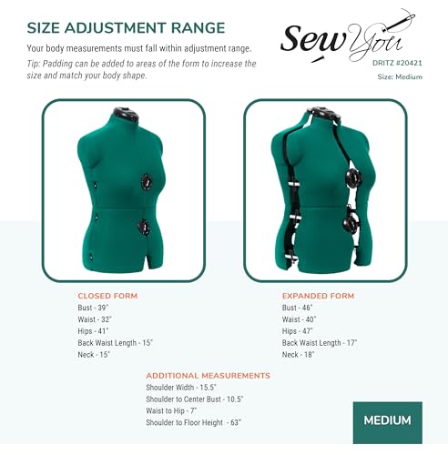 Dritz Sew You Adjustable Dress Form M/L, Sizes US 12–18, Female Sewing Mannequin with Pinnable Body Torso, 12 Dials for Accurate Fitting & 360 Hem Guide - Image 3