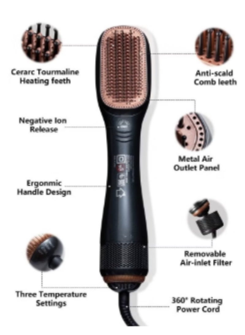JOY CARE Premium Professional 2-in-1 Ceramic Hair Dryer and Hair Styler – High-Performance Blow Dryer with Built-In Styling Brush – Ionic  Ceramic Technology for Smooth, Frizz-Free Hair – Black/Beige – Ideal for Salon-Style Blowouts at Home - Image 2