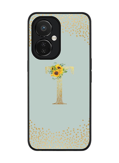 Rugged Black edge case for Nord CE 3 Lite Slim fit Soft Case Flexible Rubber Edges Anti Drop TPU Gel Thin Cover - Custom Monogram Initial Floral Pattern Alphabet - T - Light Grey