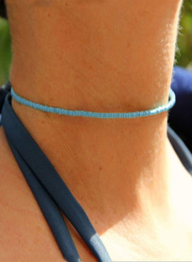 Yalice Boho Choker Necklace Chain Rice Beaded Necklaces Summer Surfer Costume Neck Accessories for Women (Blue) - Image 2