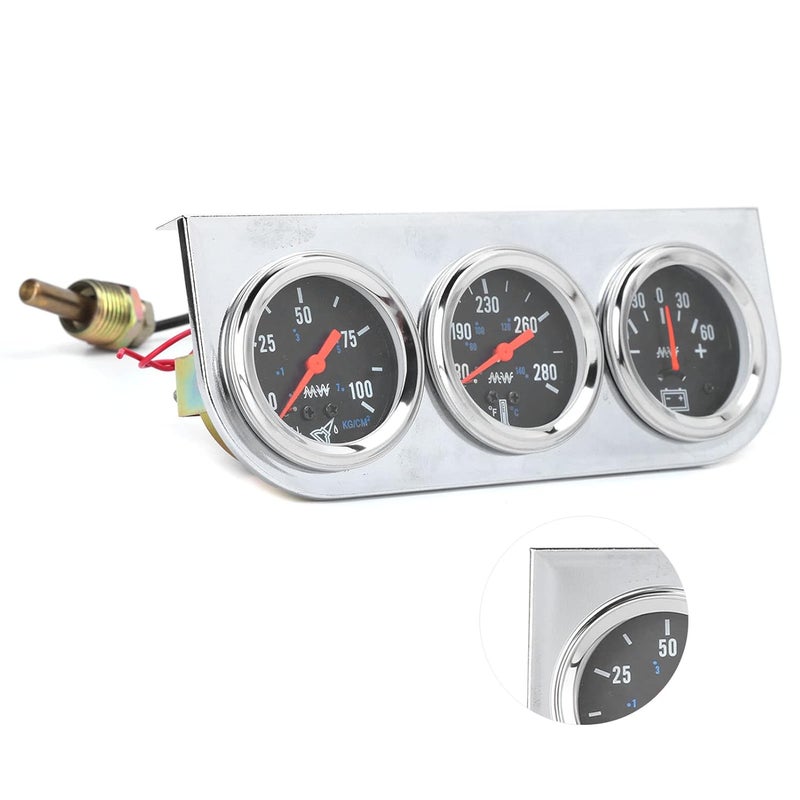 Water Temperature Gauge, Ammeter Black Dial Red Pointer Wide Application Oil Pressure Meter Triple Gauge Set Clear Digital Scale for Truck for 12V Car for Boat - Image 4