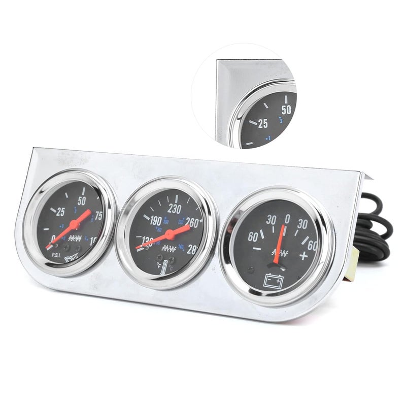 Water Temperature Gauge, Ammeter Black Dial Red Pointer Wide Application Oil Pressure Meter Triple Gauge Set Clear Digital Scale for Truck for 12V Car for Boat - Image 5