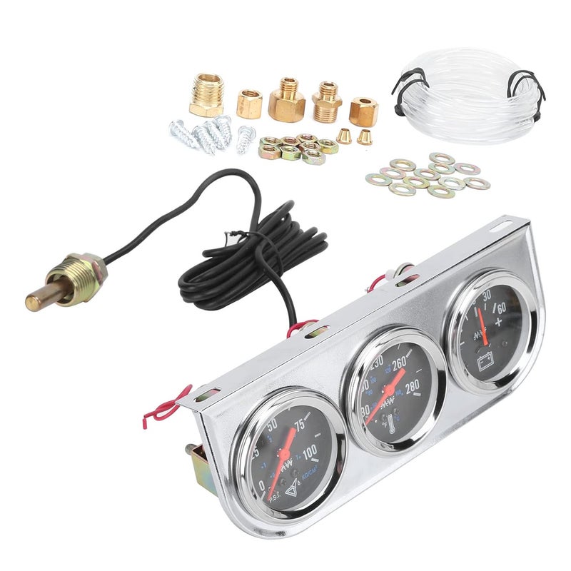 Water Temperature Gauge, Ammeter Black Dial Red Pointer Wide Application Oil Pressure Meter Triple Gauge Set Clear Digital Scale for Truck for 12V Car for Boat - Image 1