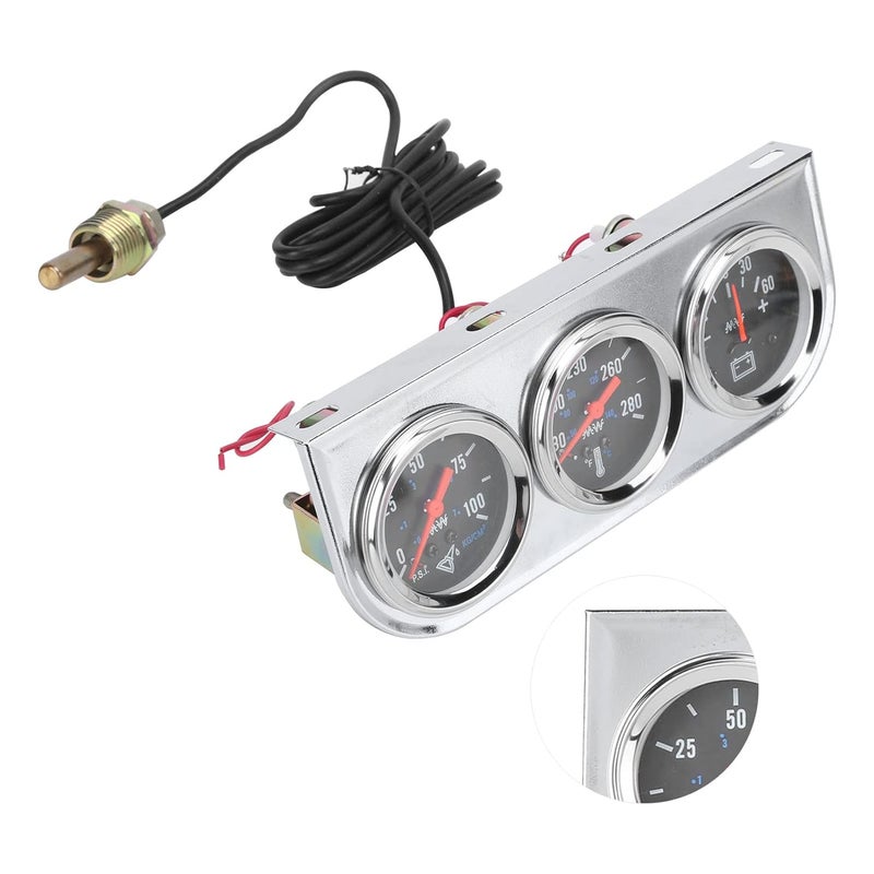 Water Temperature Gauge, Ammeter Black Dial Red Pointer Wide Application Oil Pressure Meter Triple Gauge Set Clear Digital Scale for Truck for 12V Car for Boat - Image 3