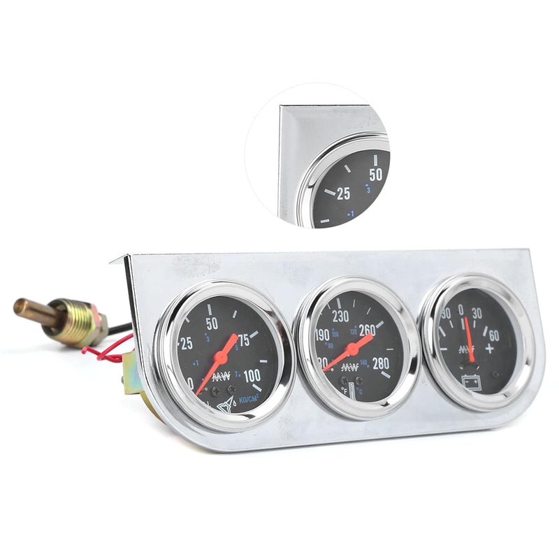 Water Temperature Gauge, Ammeter Black Dial Red Pointer Wide Application Oil Pressure Meter Triple Gauge Set Clear Digital Scale for Truck for 12V Car for Boat - Image 2