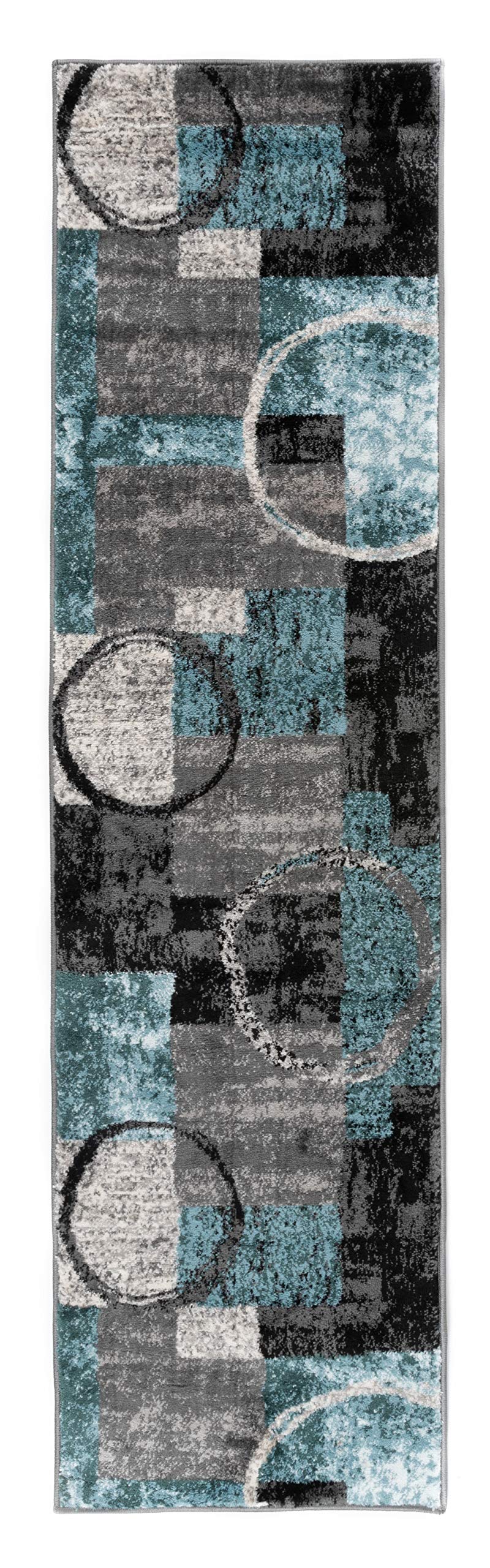 Rugshop Contemporary Abstract Circle Design Soft Runner Rug 2' x 7'2" Gray - Image 2