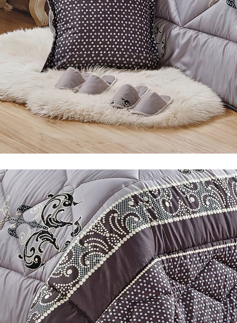 Moon Bed In A Bag Medium Filling King Size Comforter Set, 10 Pcs Floral Bedding Set Size 220 X 240 Cm with Comforter, Quilted Bed Skirt, Pillowcases, Cushion & Bedroom Slipper, Multicolor  - Image 3