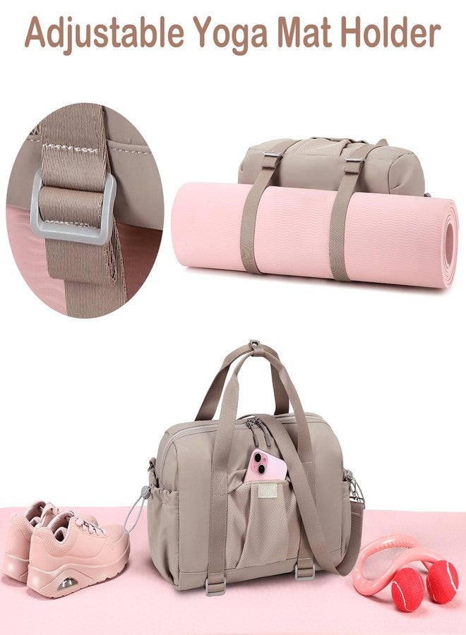 LEDAOU Small Gym Bag for Women, Mini Duffle Bag with Yoga Mat Holder Lightweight Carry On Sports Bag with Separate Shoe Pocket & Wet Pocket Duffel Bags Dance Yoga Workout Bag, Camel, Small 14 inch - Image 4