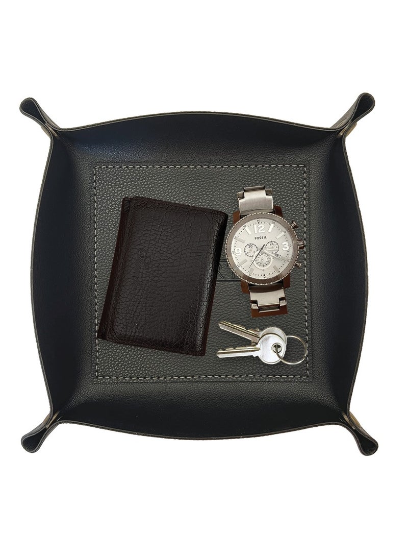 LeArt Valet Tray - Small & Compact Catchall Tray | Desk, Bedside, Home Entrance Entryway Organizer | Valet Tray for Keys, Coins, Stationary, Jewellery (Black) - Image 1